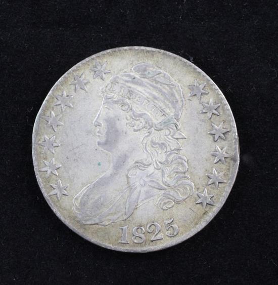 A US 1825 50 cents coin, VF.